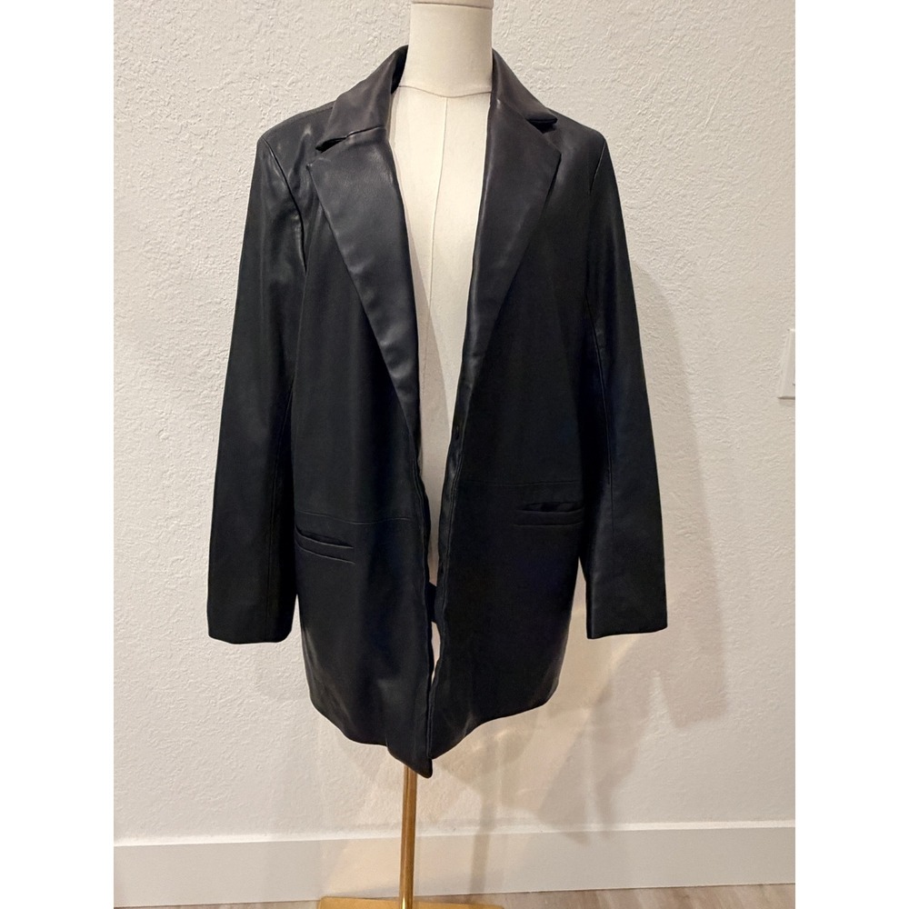Abercrombie & Fitch Vegan Leather Blazer L Women's Black Minimalist Corporate